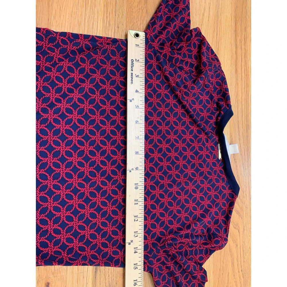 Michael Kors Navy Red Rope Link Print Tiered Ruffle Long Sleeve Dress XS